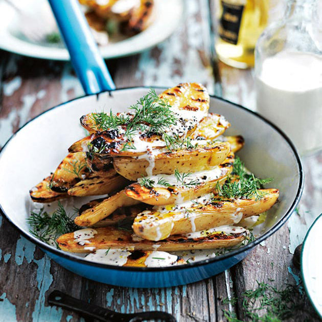 Char-Grilled Potato Salad with Creamy Mustard Dressing FROM TWO BUSY BEES HONEY