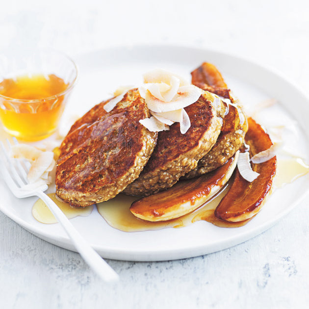Peanut Butter, Oat and Banana Pancakes from Donna Hay using Two Busy Bees Honey products